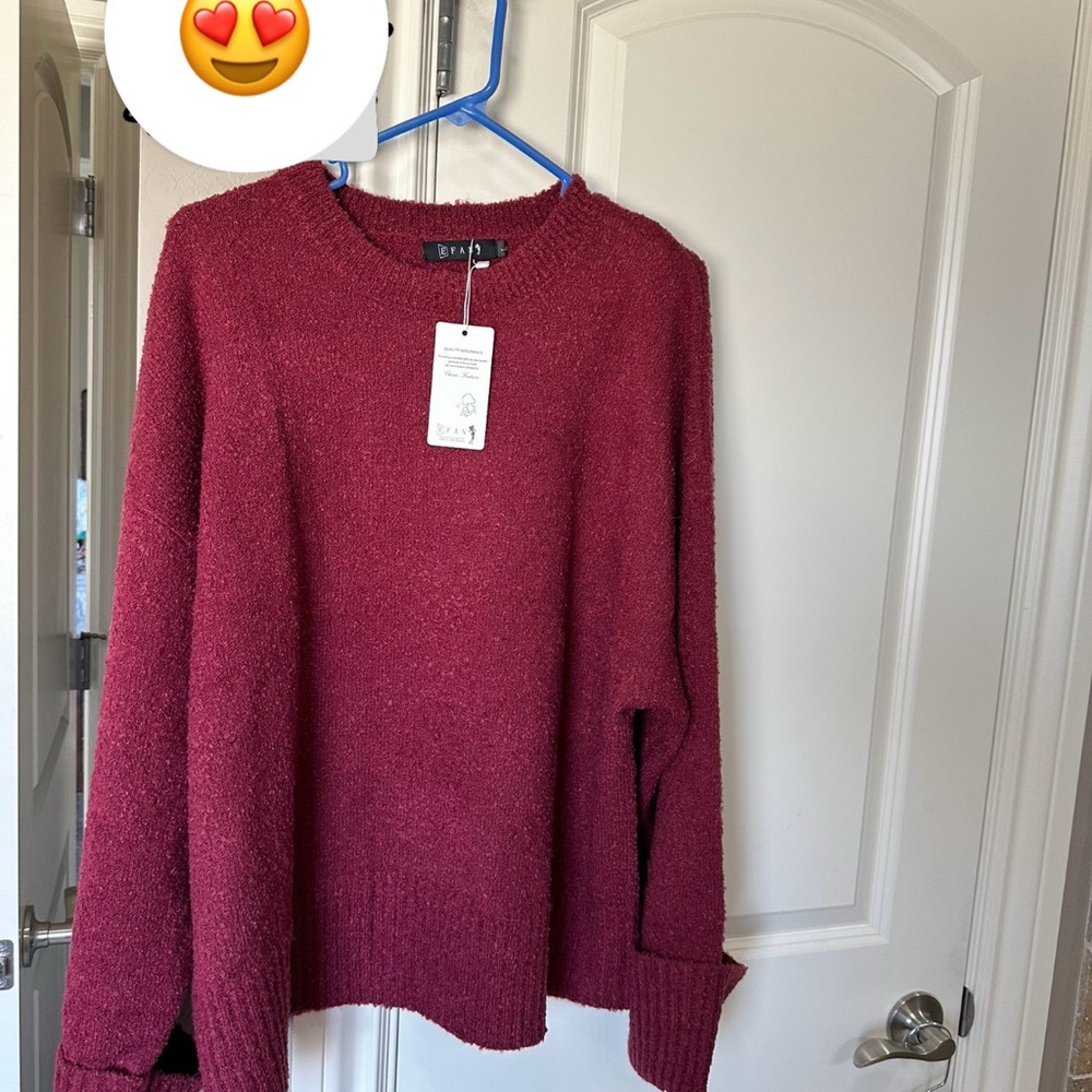 Red Crew Neck Sweater Classic Knit Pullover